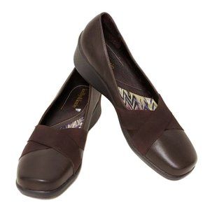 KELLY & KATIE Brown Leather Low Wedge Comfort Shoe